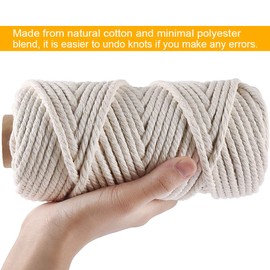 6mm Macrame Cord, 165 Feet Thick Cotton Macrame Rope for Wall Hanging Planters Hangers Knitting Macrame Home DIY Crafting Decoration (Beige)