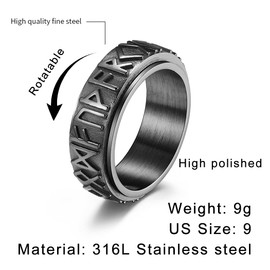 chengxun Nordic Valknut Viking Spinner Rings for Men Women Rotatable Band Norse Runes Fidget Ring for Anxiety Stainless Steel Mans Rings (Black-JZ583)