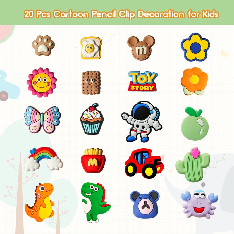 Juszok 20Piece Pencil Topper Decoations for Kids Cute Charms Cartoon