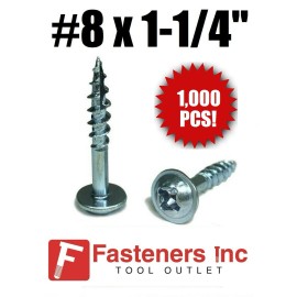 INTERCORP (Qty 1000) Kreg #8 X 1-1/4" Zinc Coarse Thread Pocket Hole Screws Phil / Square