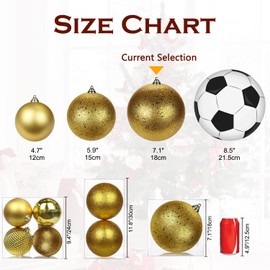 Briful 18CM Large Christmas Baubles, 7.1" Xmas Tree Decorations Gold Christmas Bauble Decorations Glitter Hanging Ornaments for Home Festival Decor