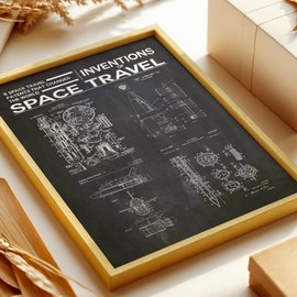 Wallbuddy Space Exploration Patent Poster | Goddard Rocket, Shuttle System, Propulsion Mechanisms, and Orbital Launch Vehicles Blueprint Art for Engineers and Enthusiasts | Oak Framed 12x16 inches