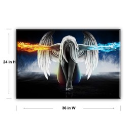Fire and Ice Water Angel Wall Art for Living Room, SZ Abstract Anime Oil Painting Canvas Prints Decor of Beautiful Wing Girl Picture (Bracket Mounted Ready to Hang, 1" Thick Frame, Waterproof, Large)