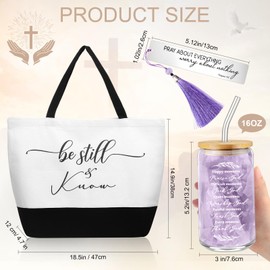 Hosuly 3 Pcs Christian Gifts for Women Religious Gifts Bible Inspirational Friendship Gifts 16oz Glass Cups Bible Verse Tote Bag Bookmark Birthday Christmas Faith Based Gift for Friends Mom Sister