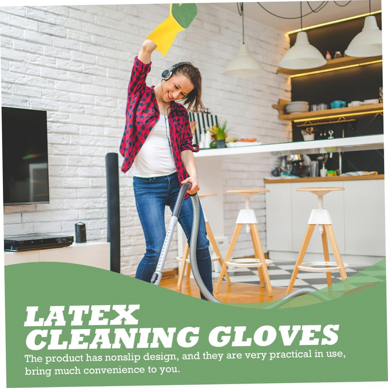 Gatuida Reusable Household Cleaning Gloves Yellow and Green Latex Dishwashing