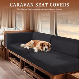 SYLC Waterproof Covers for Caravan Cushions, Replacement Cover for Caravan Upholstery Non-Slip with Elastic Band and Lacing Sofa Seat Cushion Cover (Med Grey, W 50-70 cm, D 50-70 cm)