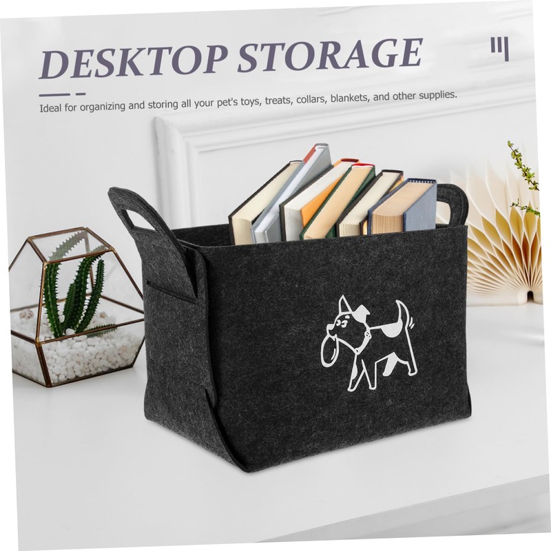 CAXUSD Felt Toy Storage Box for Pets Dual Handle Organizer