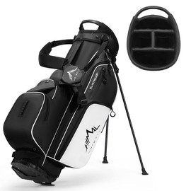 Lightweight Golf Bag, 4-Way Full-Length Golf Stand Bag with Cooler Pocket for Men and Women, Golf Club Bag with Integrated Tee - Color: Pure Black-White