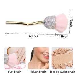 WOKOTO 1pcs Rose Nail Dust Brushes Embedded White Rhinestones For Acrylic Nails Powder Remover Brushes Trimming Cleaning Tools Loose Face Cosmetics Blending Foundation Powder Brush Make Up Brushes