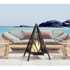 Kingson Pyramid Shape Heavy-Duty Steel Mesh Outdoor Fire Pit Includes Poker High-Temperature Powder-Coated Finish Durable Patio Fireplace for Gatherings & Entertainment