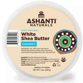 A'shanti Naturals 아샨티 내추럴스 화이트 청키 생 시어 버터 가나산 정제되지 않은 아프리카 100 천연 보습제 첨가물 없음 - [5 Ounce (Pack of 1)] Asante Naturals White Chunky Raw Shea Butter Ghana Unrefined African 100% Natural Moisturizer No Additives - [5 Ounce (Pack of 1)]