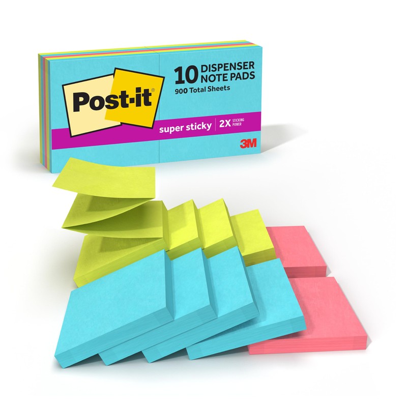 Post-it Super Sticky Dispenser Pop-up Notes, 10 Sticky Note Pads,