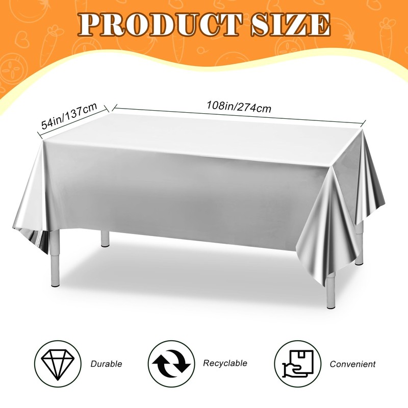 EOGRFW 4 Pack Silver Foil Tablecloth,54 x 108 Inch Rectangle