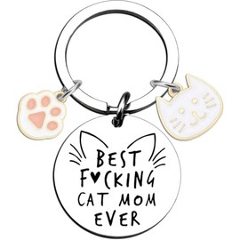 Reizteko Cute Cat Themed Keychain for Women, Funny Cat Lover Gifts for Birthday, Mother's Day, Valentine's Day (Best Fcking Cat Mom Ever #2)