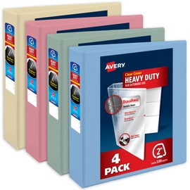 Avery Heavy-Duty View 3 Ring Binders, 2 Inch One Touch Slant Rings, 530-Sheet Capacity, Assorted Pastel Colors, 4-Pack (79637) – for School, Office, Teachers, Classrooms & Home Organization