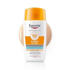 Eucerin Sun Face Hydro-Fluid FPS 50 + Tono Claro 50ml Protector Solar Facial con Color, textura ligera, suave y refrescante. Rápida absorción sin sens