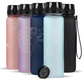 720°DGREE Water Bottle 1 Litre with "uberBottle" Motif + Strainer - Leak-Proof, Lightweight, BPA-Free, Shatterproof - Water Bottle for University, Sports, Fitness, Bike, Outdoor - Reusable Tritan