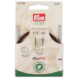 Prym 223995 Natural Plastic Rope & Accessories, 360° Rotatable, 150 cm, Interchangeable Rope for Circular Knitting Needles & Tunisian Crochet Hooks, Brown