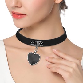 Punk Heart Choker PU Leather Gothic Choker Black Rock Pendant Neckband for Men Women Adjustable Neck Decoration Collar for Night Club Cosplay Costume Fancy Dress Party