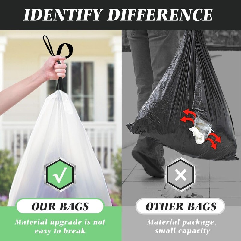 Large 20 Gallon White Drawstring Trash Bags, 1.8 Mil, 120