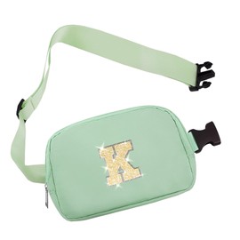 COSHAYSOO Green Belt Bag Crossbody Initial Fanny Waist Pack Small Birthday Christmas Gift Trendy Cute Preppy Girly Travel Stuff for Teen Tween Preteen Girl 5 6 7 8 9 10 11 12 13 Year Old Letter K