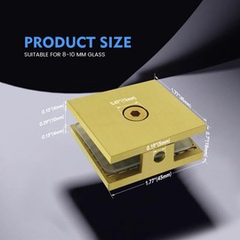 Shower Door Clamp, 2PCS 1.75"W*0.7"H Stainless Steel Clamp for Side Installation of 1/4"(6mm) to 1/2"(12mm) Thick Glass Panel, Brushed Gold