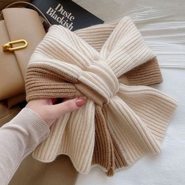 Winter Warm Women's Unisex Two-Tone Knit Ribbon Warmer Neck Warmer Scarf Wine 2ea