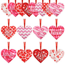 CCINEE 24Pcs Valentine's Day Heart Ornaments Felt Heart-Shaped Hanging Ornament Decoration Pink Red 3D Fabric Ornaments for Valentine's Day,Weddings, Commemorative Parties Supply