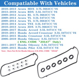 VS50773R for Honda Accord Odyssey Pilot Engine Head Valve Cover Gasket Seal 3.5L Crosstour Crosstour Ridgeline;Acura MDX RDX RL TL TSX ZDX 3.5L 3.7L V6 12030RJA000 151081801 VS50559
