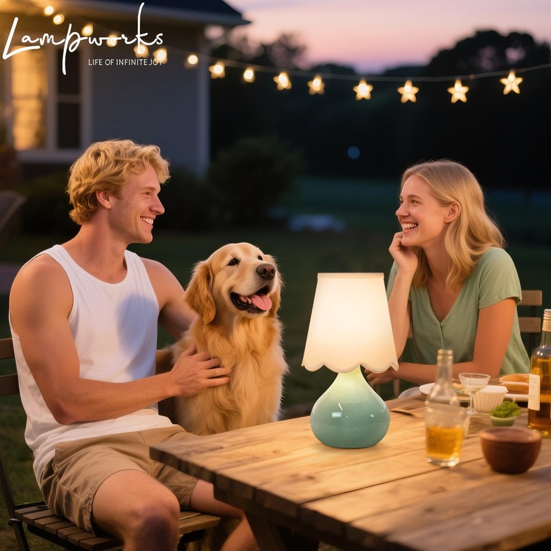 14'' H Cordless LED Table Lamp with Dimmer, Ceramic Bedside