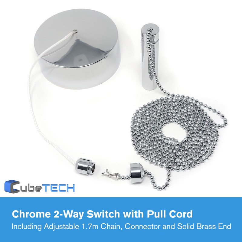 CubeTECH Bathroom Light Pull Cord and Fitting Kit - Chrome