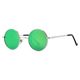 Gleyemor Polarized Round Sunglasses for Men Women Hippie Small Circle Glasses Red Yellow Lenses (Silver/Green Mirror)