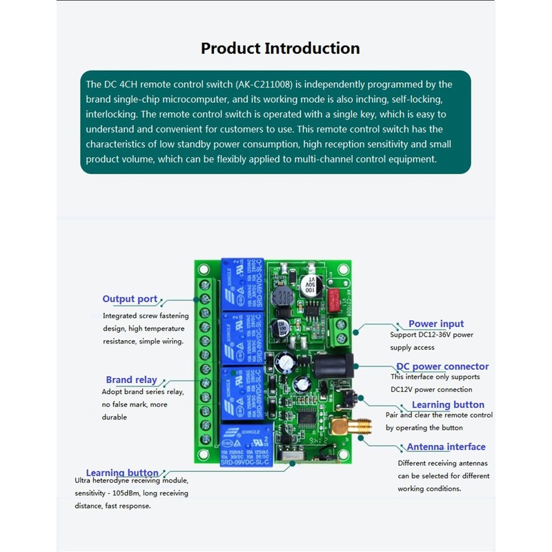 Wireless Remote Control Switch DC 12 V 24 V 36