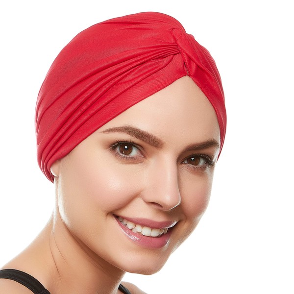 Beemo Polyester Twisted Pleated Turban Head Cover - Red