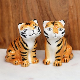 Salt and Pepper Shakers Tiger Orange Ceramic African Big Cat Kitchen Cruet Pots