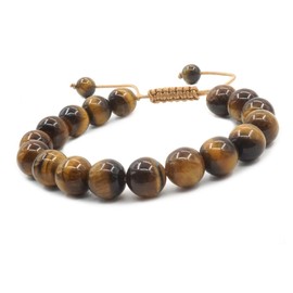 Jarodiso 10 mm Tiger's Eye Stone Beads Braided Adjustable Handmade Gemstone Women's and Men's Bracelet, Stone