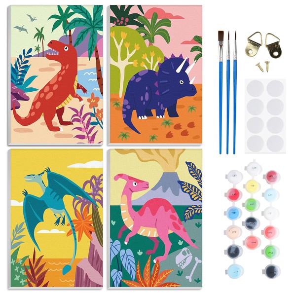 RICUVED 4 Pack Paint by Numbers Adults, Dinosaur Paint by