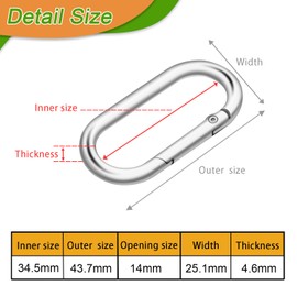 10Pack Large Oval Carabiner, Metal Spring Keyring Clips for Paracord Keychain Lanyard, Car Key Rings, Dog Tag Clip, Pets Collar Buckles, Purse Keychain Replacement (Sliver)