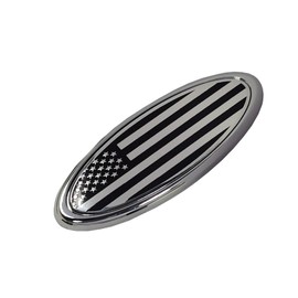 HHLOU 4.5 Inch American Black Flag Emblem for Ford Front Grille Rear Tailgate Emblem , Oval Badge Compatible with Edge/Escape/Explorer/Expedition/Sport Trac(4.5" Silver)