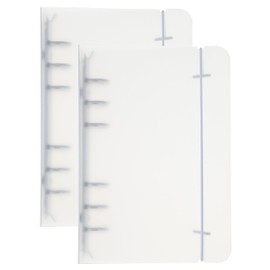 PATIKIL A6 Binder Cover, 2 Pcs PP 6 Ring Round Ring Binder Cover with White Fixing Belt Metal Lock Loose Leaf Binder Protector Refillable Notebook for Meeting Folder, Matte White