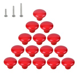HUAMULAN 15PCS Red Glossy Ceramic Knobs Button Mushroom Round Cabinet Dresser Pulls Door Handles Cupboard Wardrobe Drawer, Dia. 1.5 inch 38mm