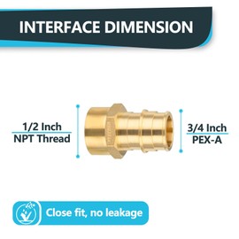 (5-Pack) Seelink 3/4" PEX-A Expansion Fittings, 1/2" Female Threaded NPT Adapter, ASTM F1960(PEX1960030)