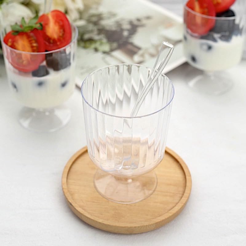 24 Clear 5 oz Disposable Ribbed Round Plastic Dessert Cups