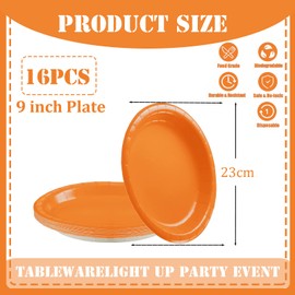 16Pcs Orange Paper Plates Party Supplies,9" Round Dessert Plates Dinner Luncheon Plates Plates Tableware Creative DIY Paper Plates Solid Color Party Plates for Kids Adults Birthday,Picnic