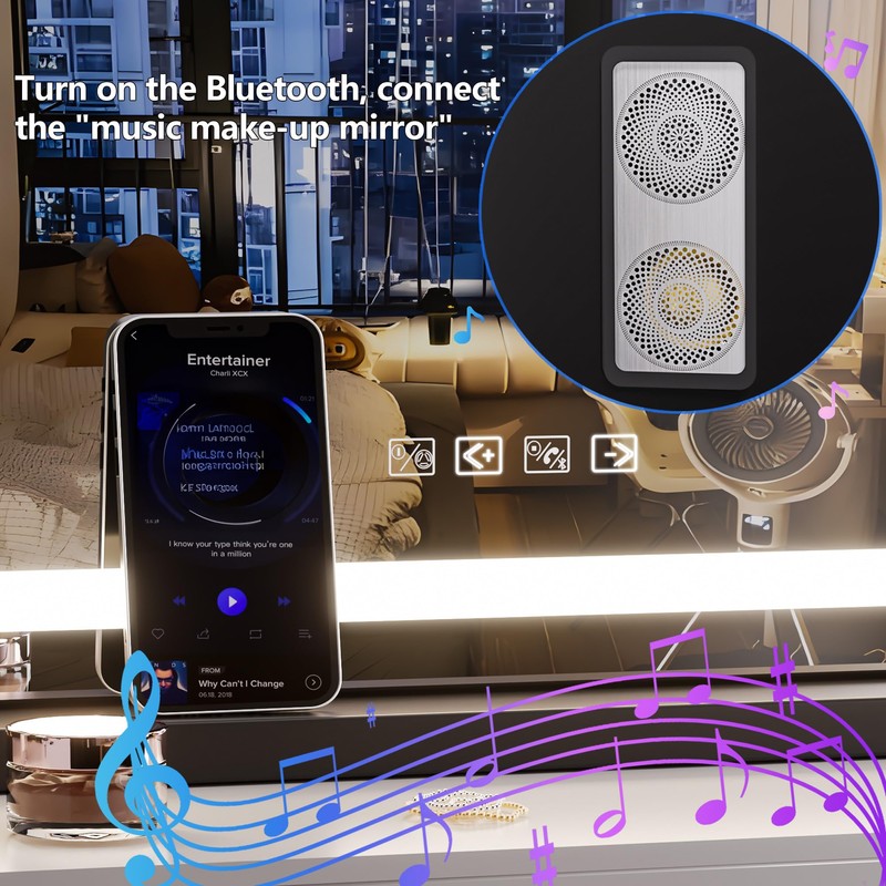 Hasipu Vanity Mirror with Lights and Bluetooth Speaker, 32" x