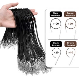 SNAILGARDEN 150Pcs Necklace Jewelry Making Set,120pcs Waxed Necklace Cord and 30pcs Waxed Bracelet String,Leather Cords with Clasp,Necklace Bracelet Clasp for DIY Jewelry Making (Black Brown)