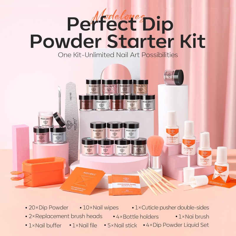 Dip Powder Nail Kit Starter 40 Pcs, 20 Colors Nude
