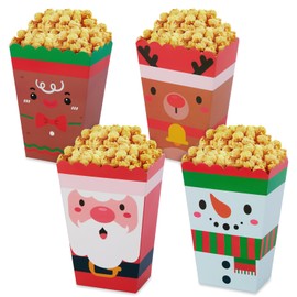 DECYOOL 24 Pcs Christmas Popcorn Boxes, Mini Christmas Popcorn Boxes Snowman Reindeer Santa Or Treating Popcorn Candy Cookie Treat Boxes for Christmas Theme Birthday Party (4 Styles)
