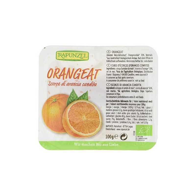Rapunzel Orangeat ohne Weißzucker, gewürfelt, 100 g