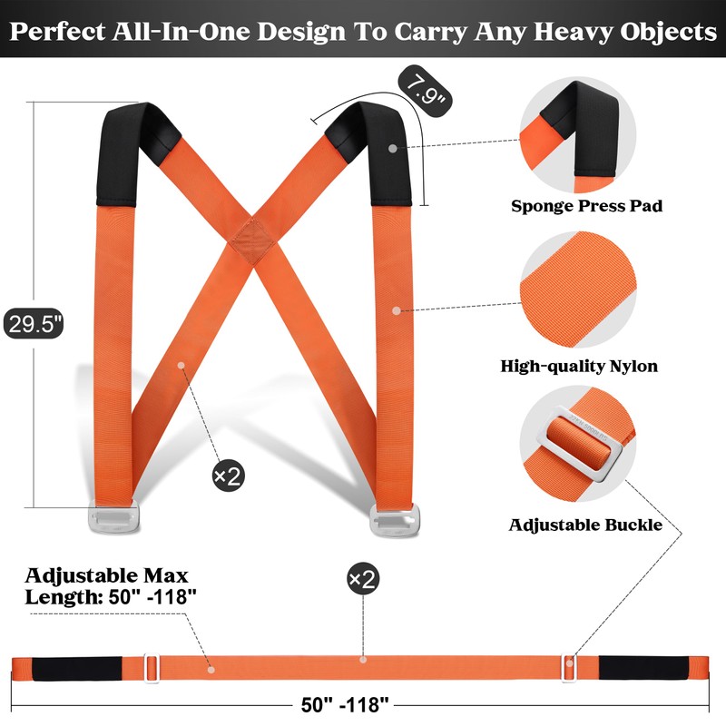 DEYACE Moving Straps 2-Person Lifting Straps for Moving Furniture, Appliances,